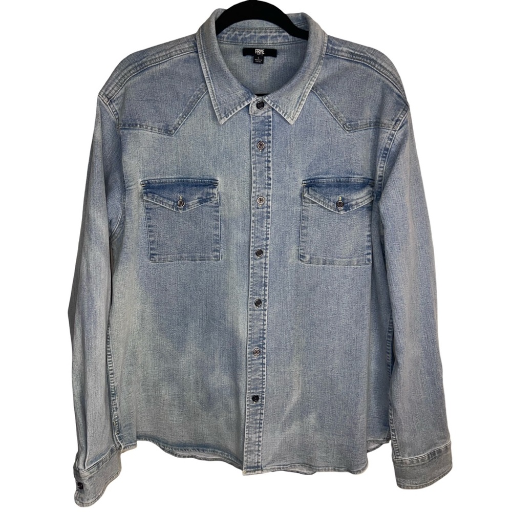 Frye Distressed Light Blue Denim Western Shirt L